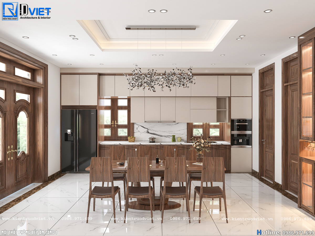 thiết kế nội thất gỗ óc chó phòng khách, bếp ăn tại Hà Tĩnh (4)