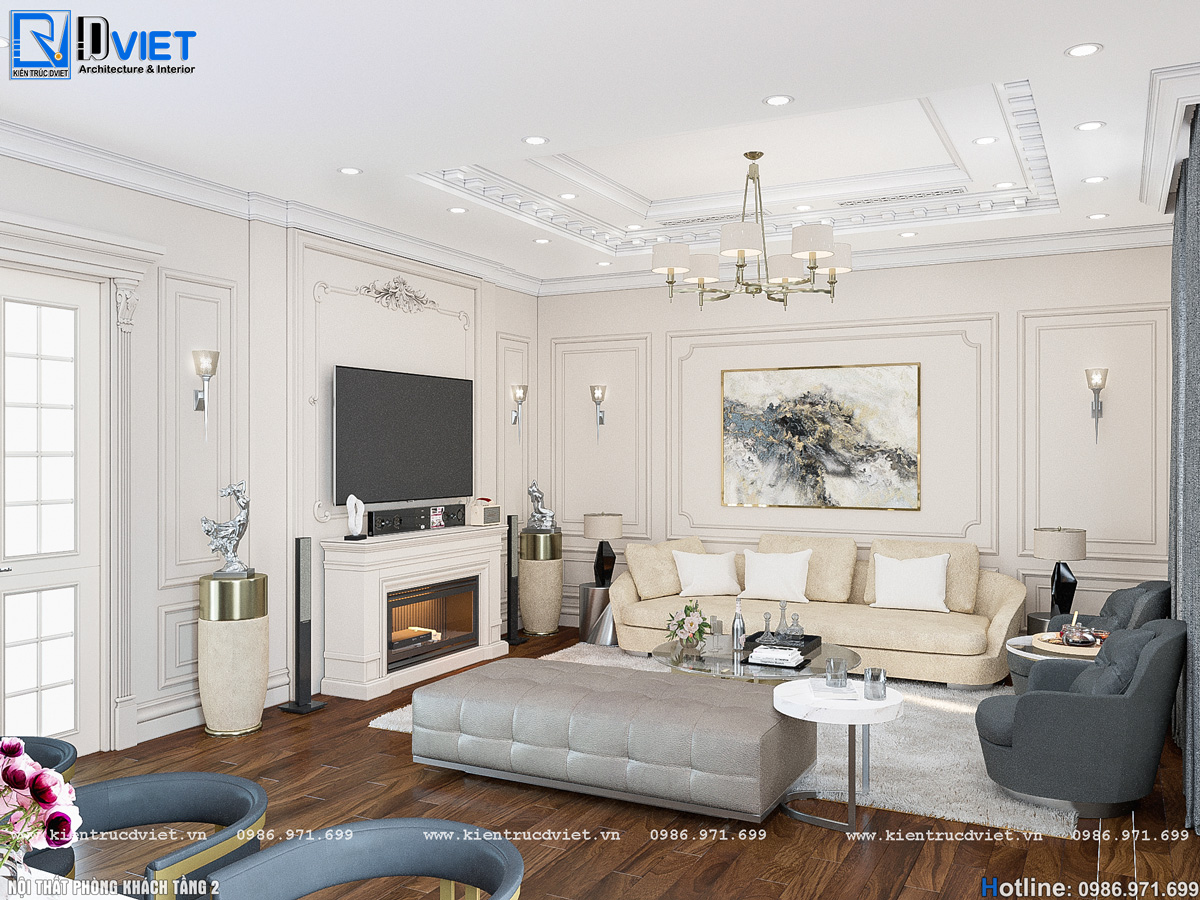 thiết kế nội thất tân cổ điển biệt thự 2 tầng 1 tum 15x15m tại Ninh Bình (12)