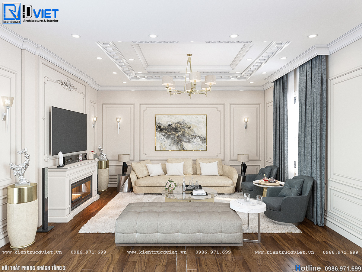 Thiết kế nội thất tân cổ điển biệt thự 2 tầng 1 tum tại Ninh Bình