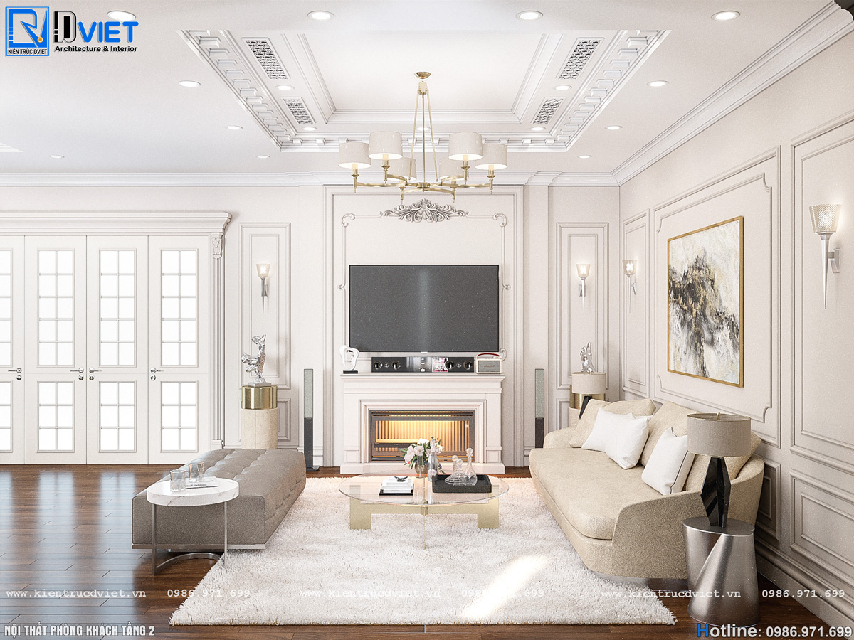 thiết kế nội thất tân cổ điển biệt thự 2 tầng 1 tum 15x15m tại Ninh Bình (14)