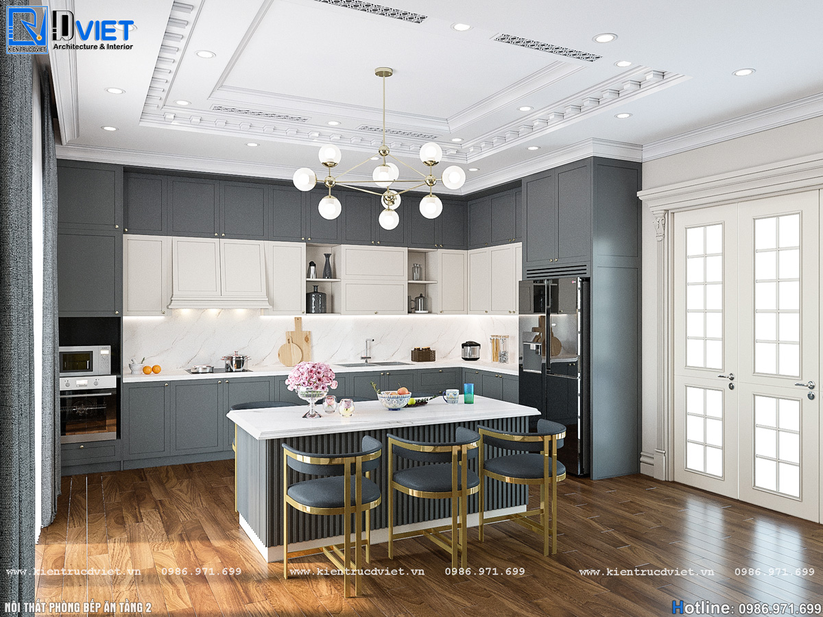 thiết kế nội thất tân cổ điển biệt thự 2 tầng 1 tum 15x15m tại Ninh Bình (15)