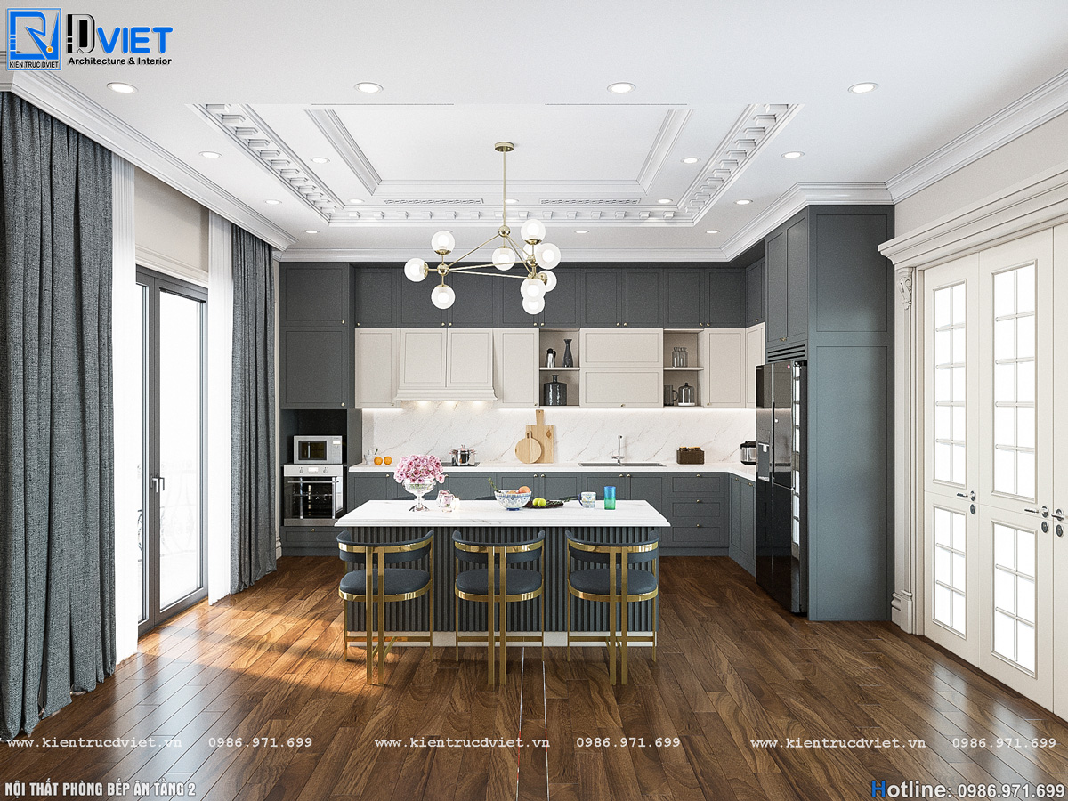 thiết kế nội thất tân cổ điển biệt thự 2 tầng 1 tum 15x15m tại Ninh Bình (16)