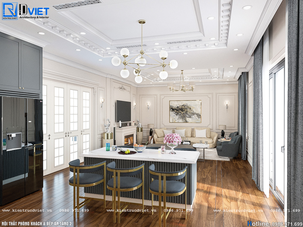thiết kế nội thất tân cổ điển biệt thự 2 tầng 1 tum 15x15m tại Ninh Bình (17)