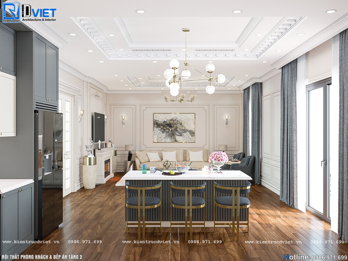 thiết kế nội thất tân cổ điển biệt thự 2 tầng 1 tum 15x15m tại Ninh Bình (18)