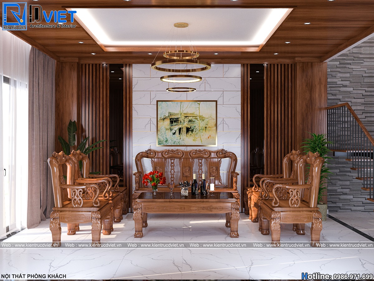 Thiết kế nội thất gỗ óc chó biệt thự hiện đại 2 tầng tại Bắc Giang