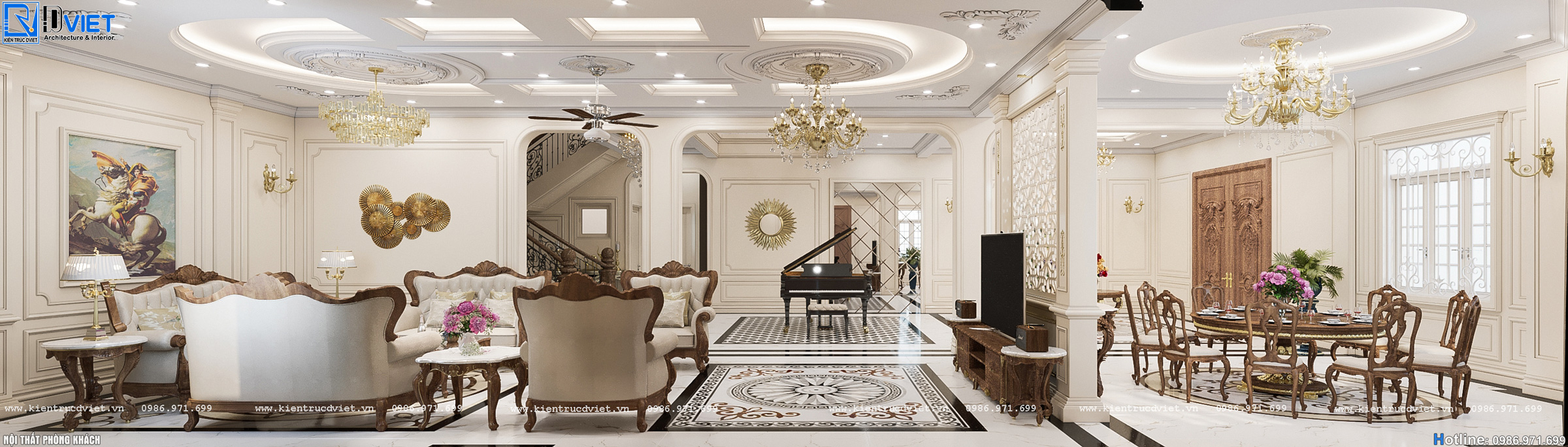 thiết kế nội thất tân cổ điển biệt thự 2 tầng 1 tum 15x15m tại Ninh Bình (5)