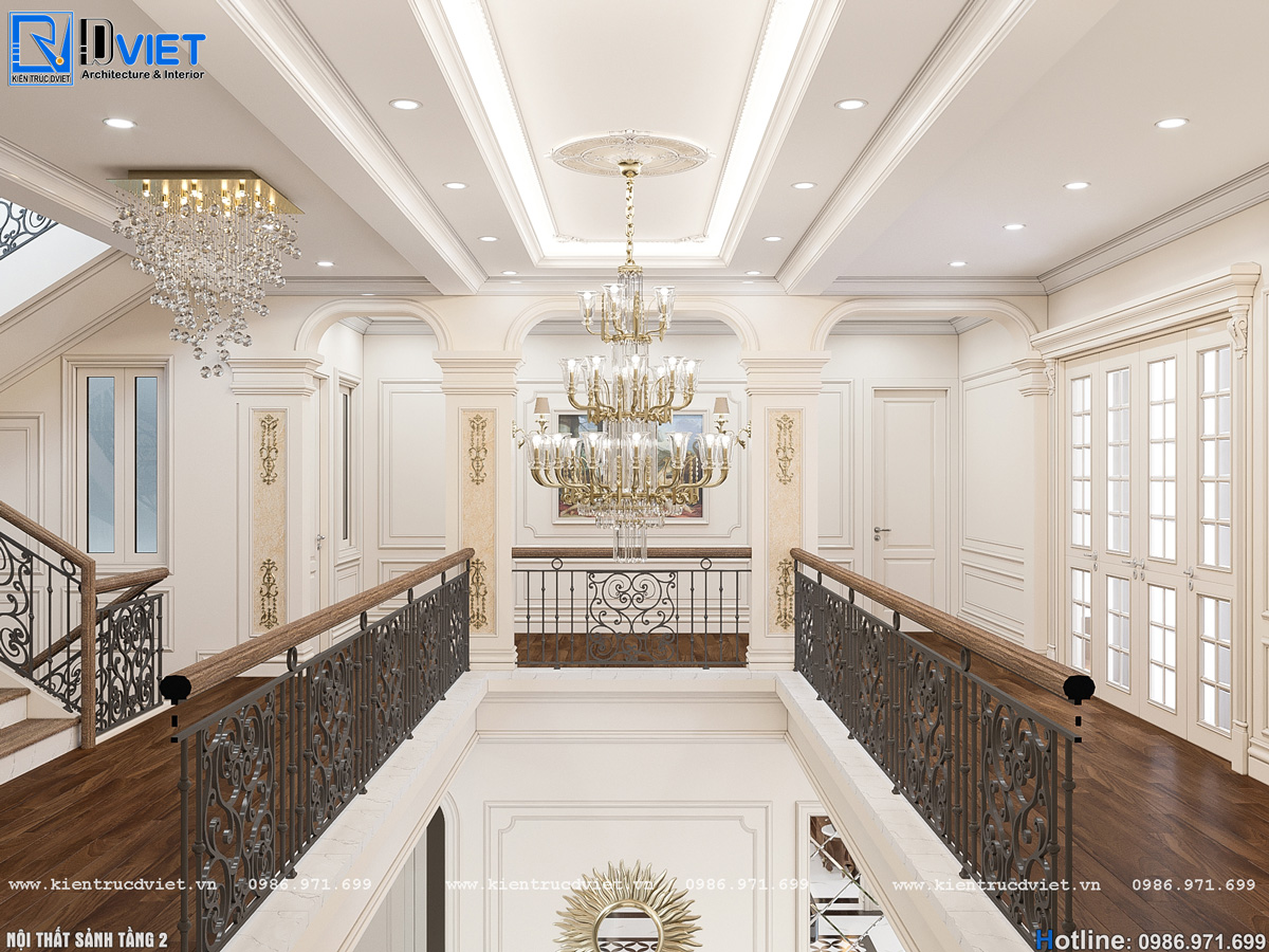 thiết kế nội thất tân cổ điển biệt thự 2 tầng 1 tum 15x15m tại Ninh Bình (10)