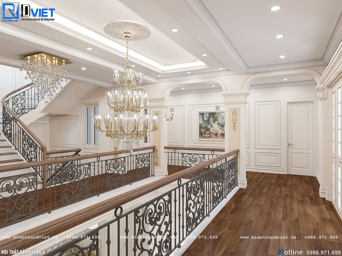 thiết kế nội thất tân cổ điển biệt thự 2 tầng 1 tum 15x15m tại Ninh Bình (11)