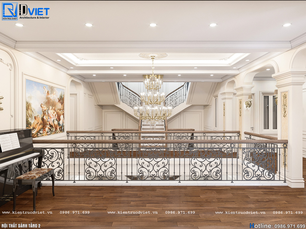 thiết kế nội thất tân cổ điển biệt thự 2 tầng 1 tum 15x15m tại Ninh Bình (7)