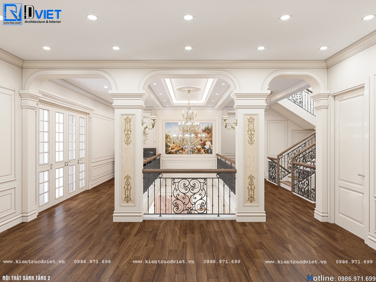 thiết kế nội thất tân cổ điển biệt thự 2 tầng 1 tum 15x15m tại Ninh Bình (9)