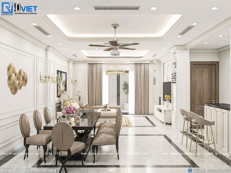 Thiết kế thi công nội thất biệt thự tân cổ điển 4 tầng tại TP. Hà Nội