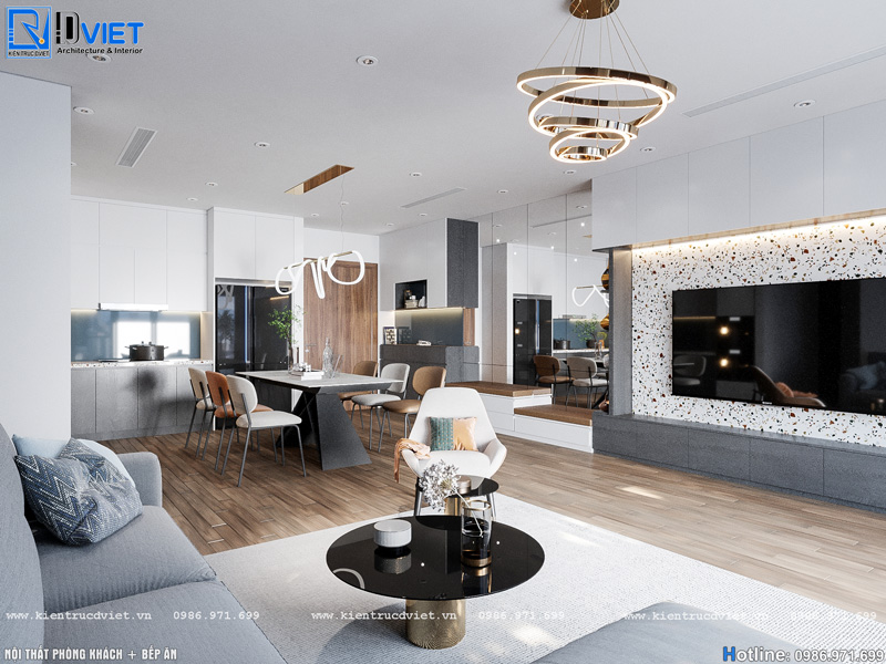 Thiết kế thi công nội thất căn hộ chung cư 2 phòng ngủ hiện đại 80m2