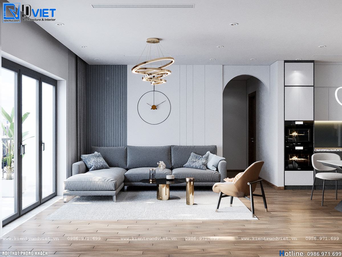 thiết kế thi công nội thất căn hộ chung cư 2 phòng ngủ hiện đại 80m2 tại Hà Nội (3)