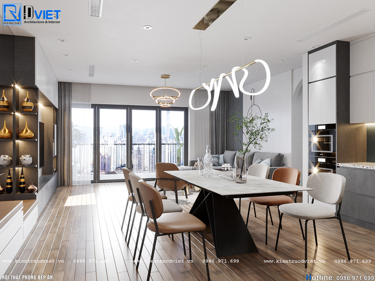 thiết kế thi công nội thất căn hộ chung cư 2 phòng ngủ hiện đại 80m2 tại Hà Nội (4)