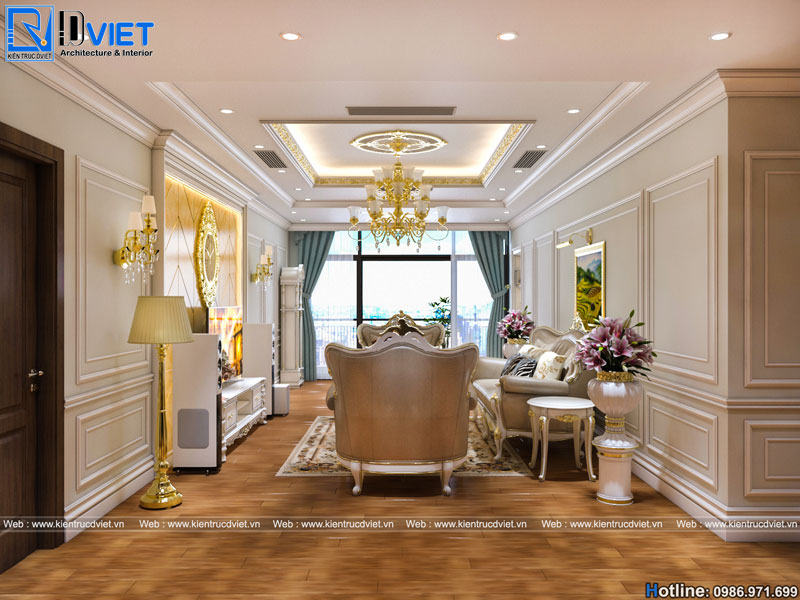 Thiết kế thi công nội thất tân cổ điển chung cư 3 phòng ngủ Discovery - Cầu Giấy
