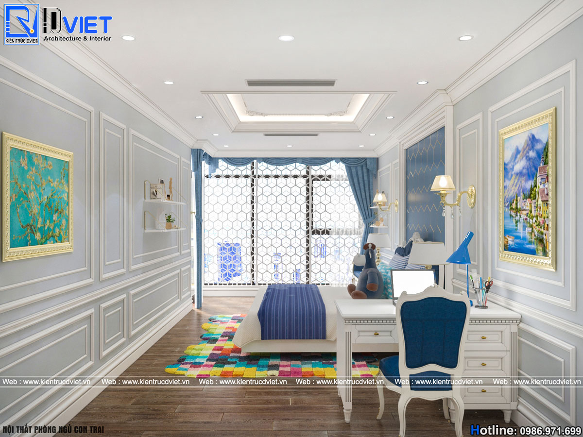 thiết kế thi công nội thất tân cổ điển chung cư 3 phòng ngủ Discovery Cầu Giấy (10)