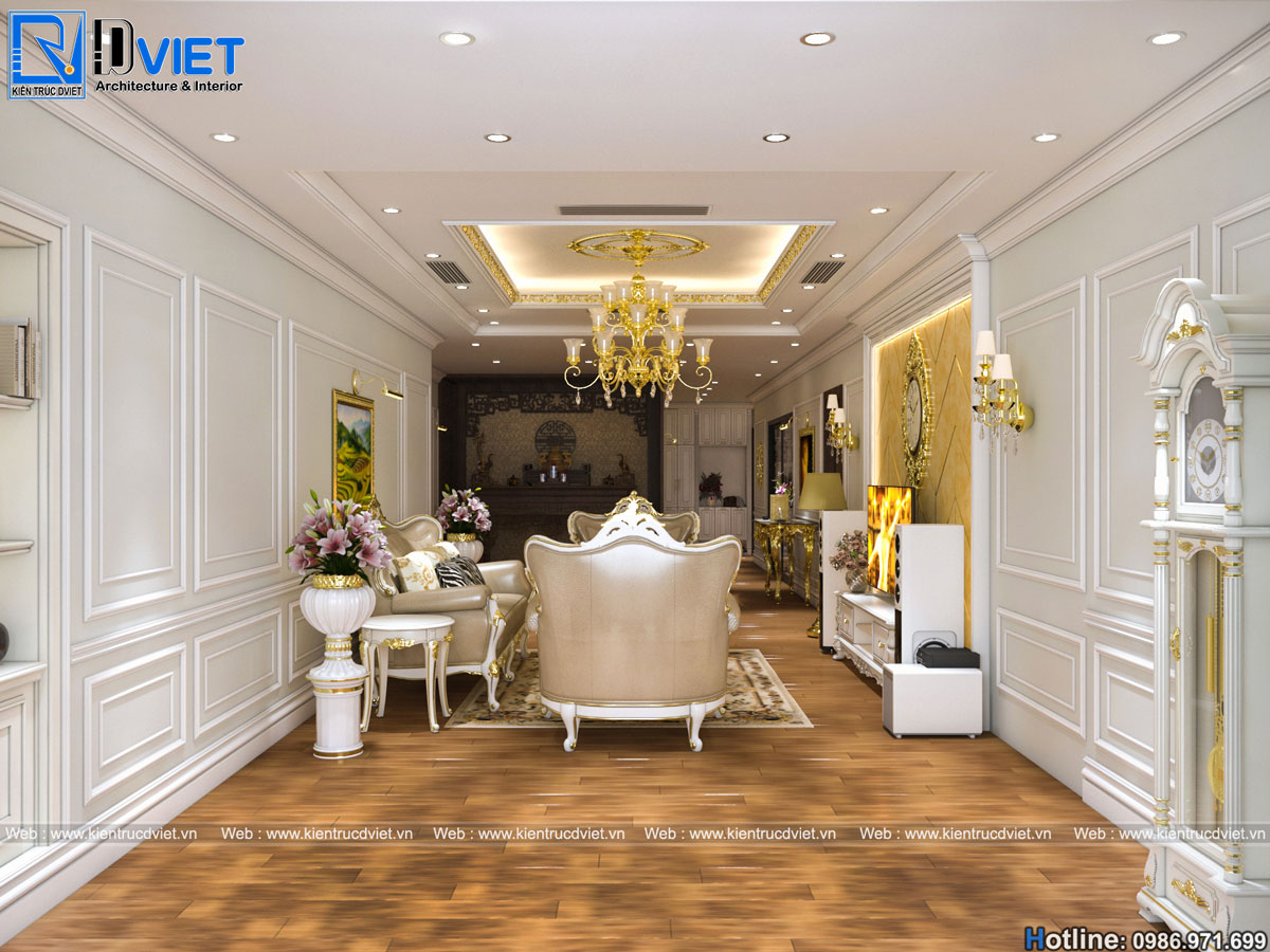 thiết kế thi công nội thất tân cổ điển chung cư 3 phòng ngủ Discovery Cầu Giấy (2)