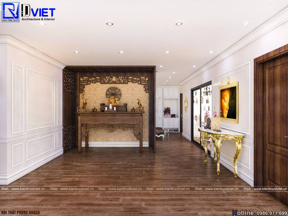 thiết kế thi công nội thất tân cổ điển chung cư 3 phòng ngủ Discovery Cầu Giấy (3)