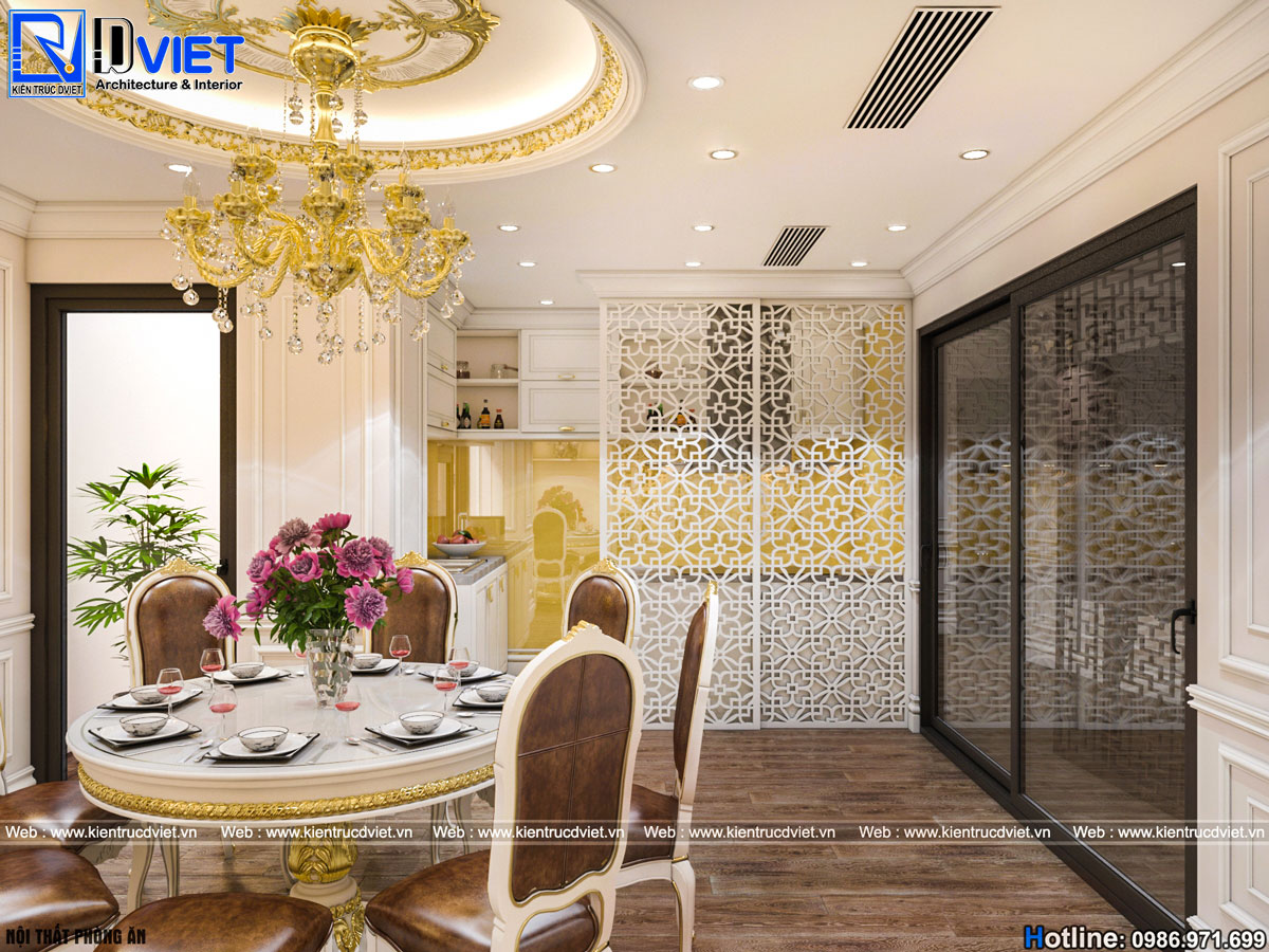 thiết kế thi công nội thất tân cổ điển chung cư 3 phòng ngủ Discovery Cầu Giấy (5)