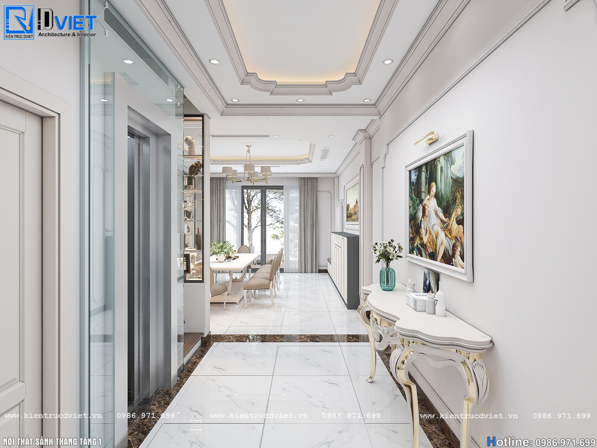 thiết kế nội thất tân cổ điển nhà ống 5 tầng Lotus Sài Đồng - Long Biên (3)