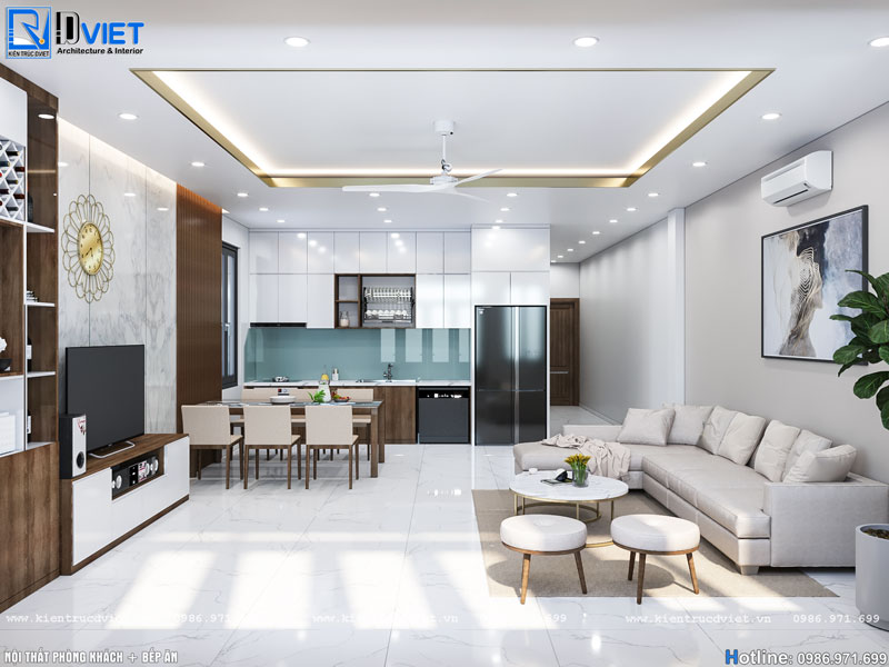 Thiết kế thi công nội thất nhà ống hiện đại 2 tầng tại Yên Xá - Hà Nội