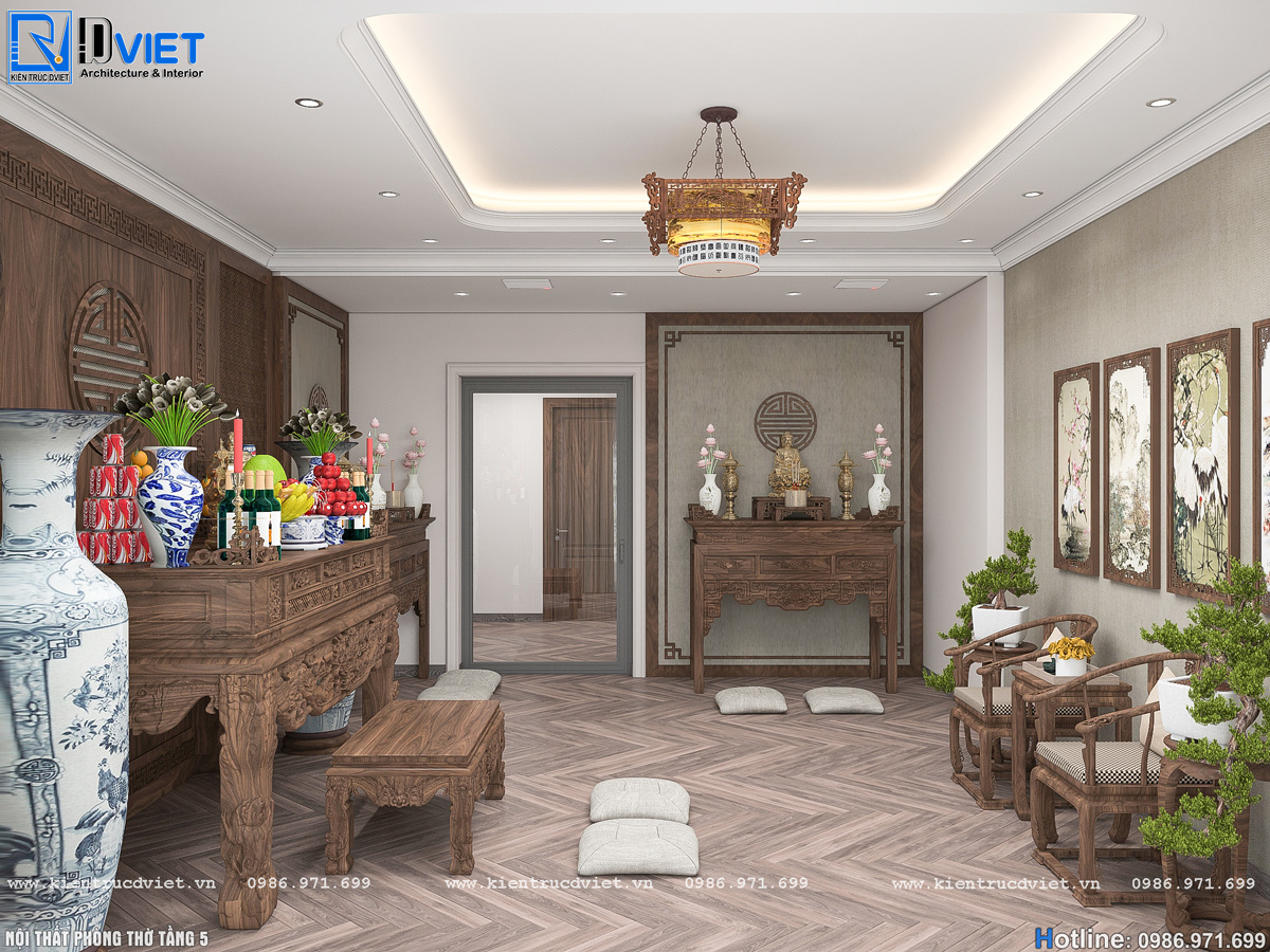 thiết kế nội thất phòng thờ nhà ống 5 tầng Lotus Sài Đồng - Long Biên (28)