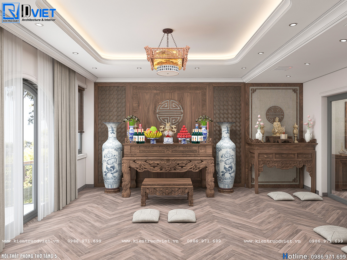 thiết kế nội thất phòng thờ nhà ống 5 tầng Lotus Sài Đồng - Long Biên (29)