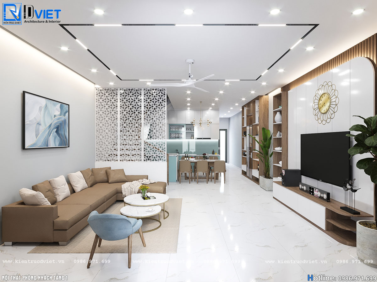 Mẫu thiết kế nội thất phòng khách nhà ống 5m hiện đại - Home&Home