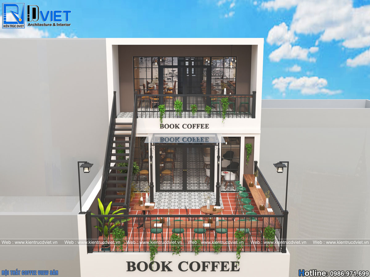 Thiết kế nội thất quán cafe sách 2 tầng tại Thái Hà - Hà Nội