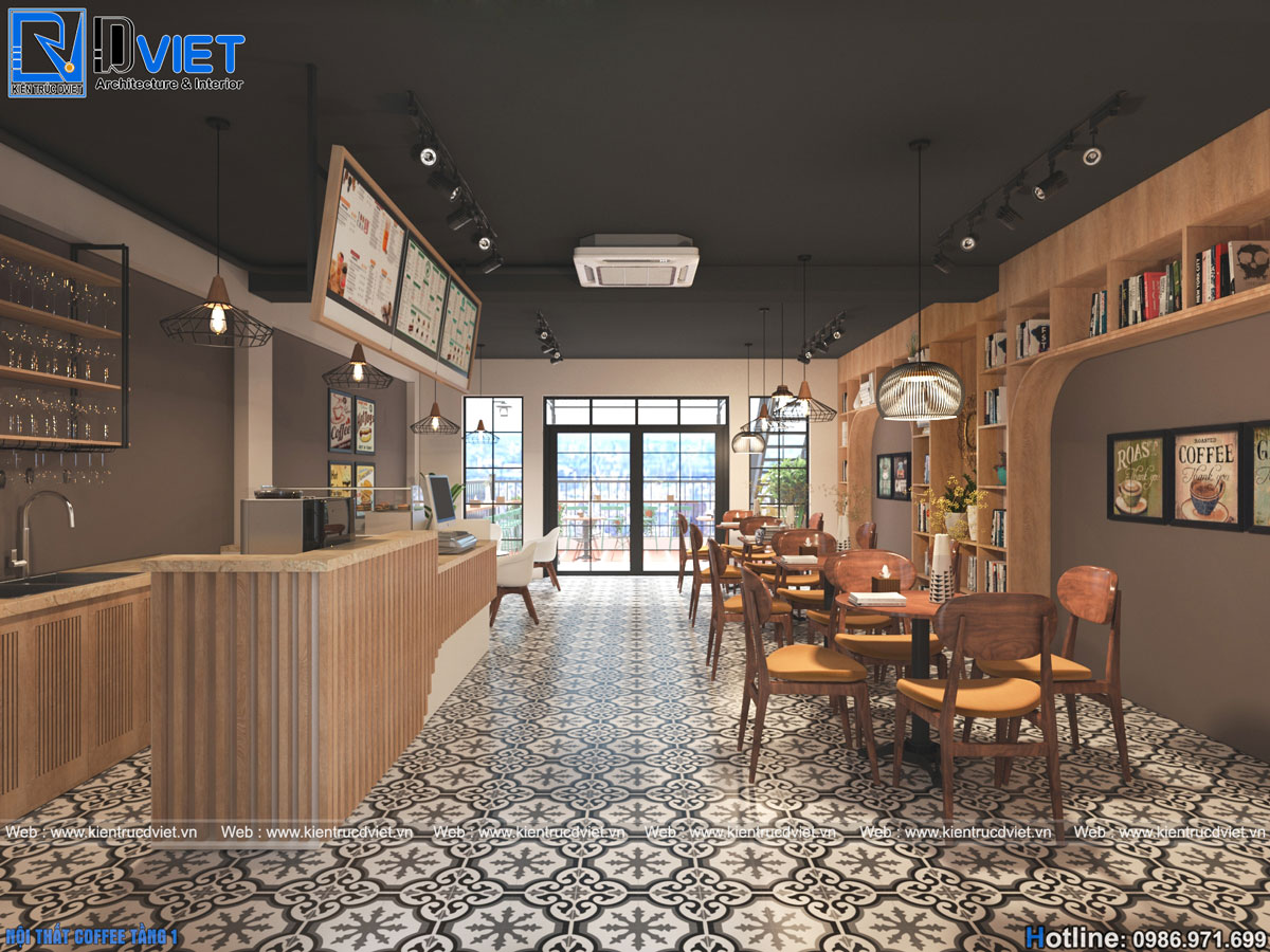 thiết kế nội thất quán cafe sách 2 tầng đẹp tại Thái Hà - Hà Nội (3)