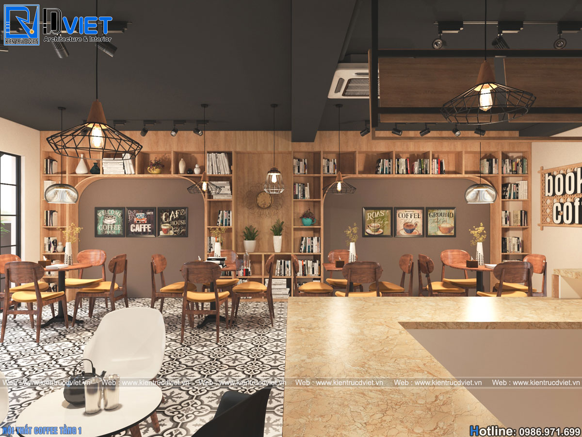 thiết kế nội thất quán cafe sách 2 tầng đẹp tại Thái Hà - Hà Nội (4)