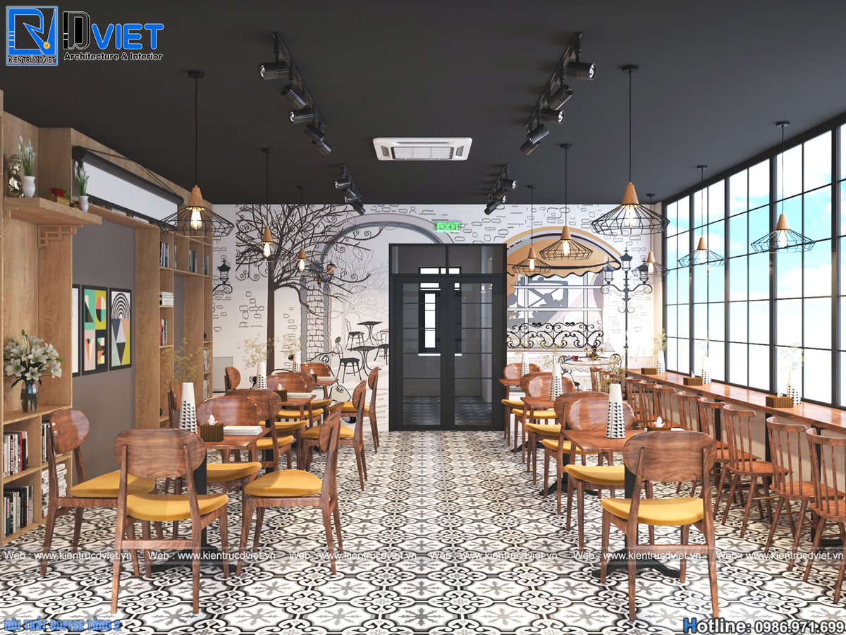 thiết kế nội thất quán cafe sách 2 tầng đẹp tại Thái Hà - Hà Nội (6)