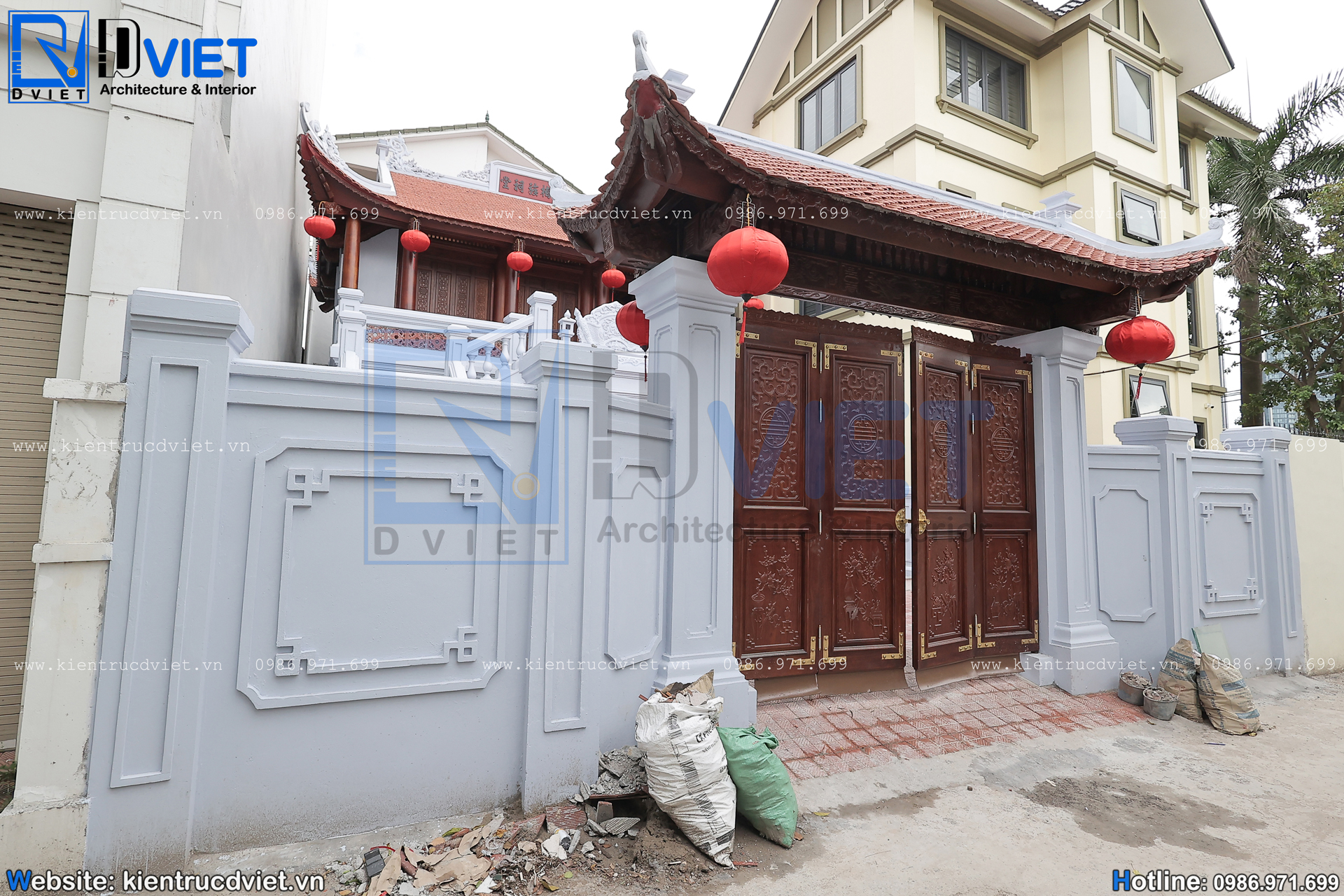 thi công nhà thờ họ (từ đường) 2 tầng 3 gian 4 mái 9x8m gỗ Lim Nam Phi tại Hà Nội (13)