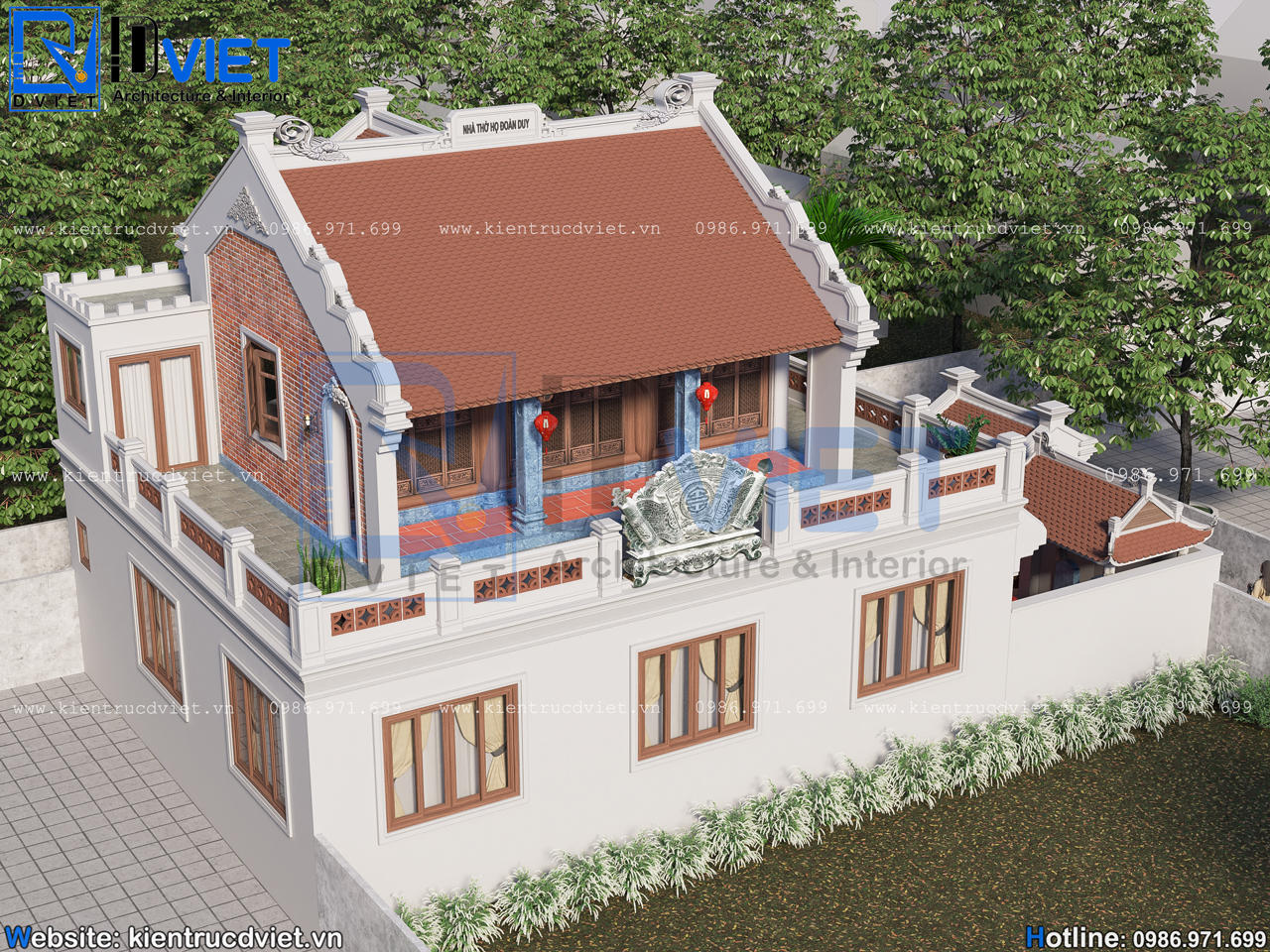 Thiết kế nhà thờ họ (từ đường) 2 tầng 3 gian 2 mái có hậu cung 11x10m tại Gia Lộc - Hải Dương (3)