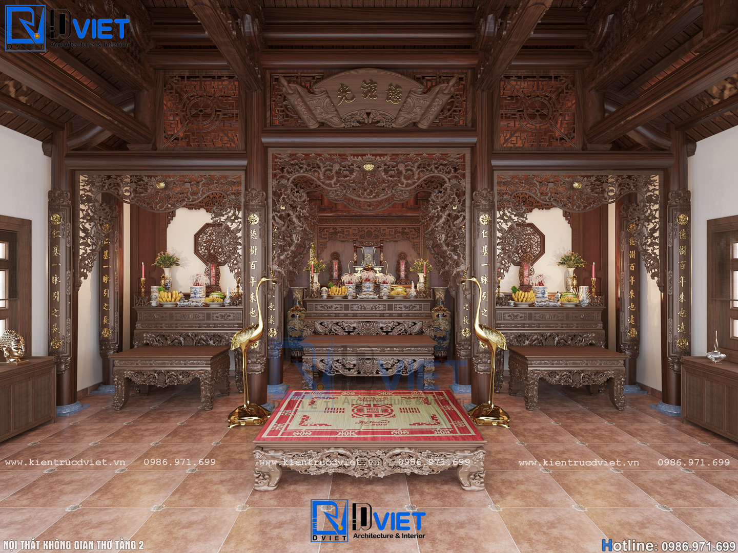 thiết kế nội thất nhà thờ họ (từ đường) 2 tầng 3 gian 4 mái 8,1x13,7m tại Nghi Xuân - Hà Tĩnh (7)