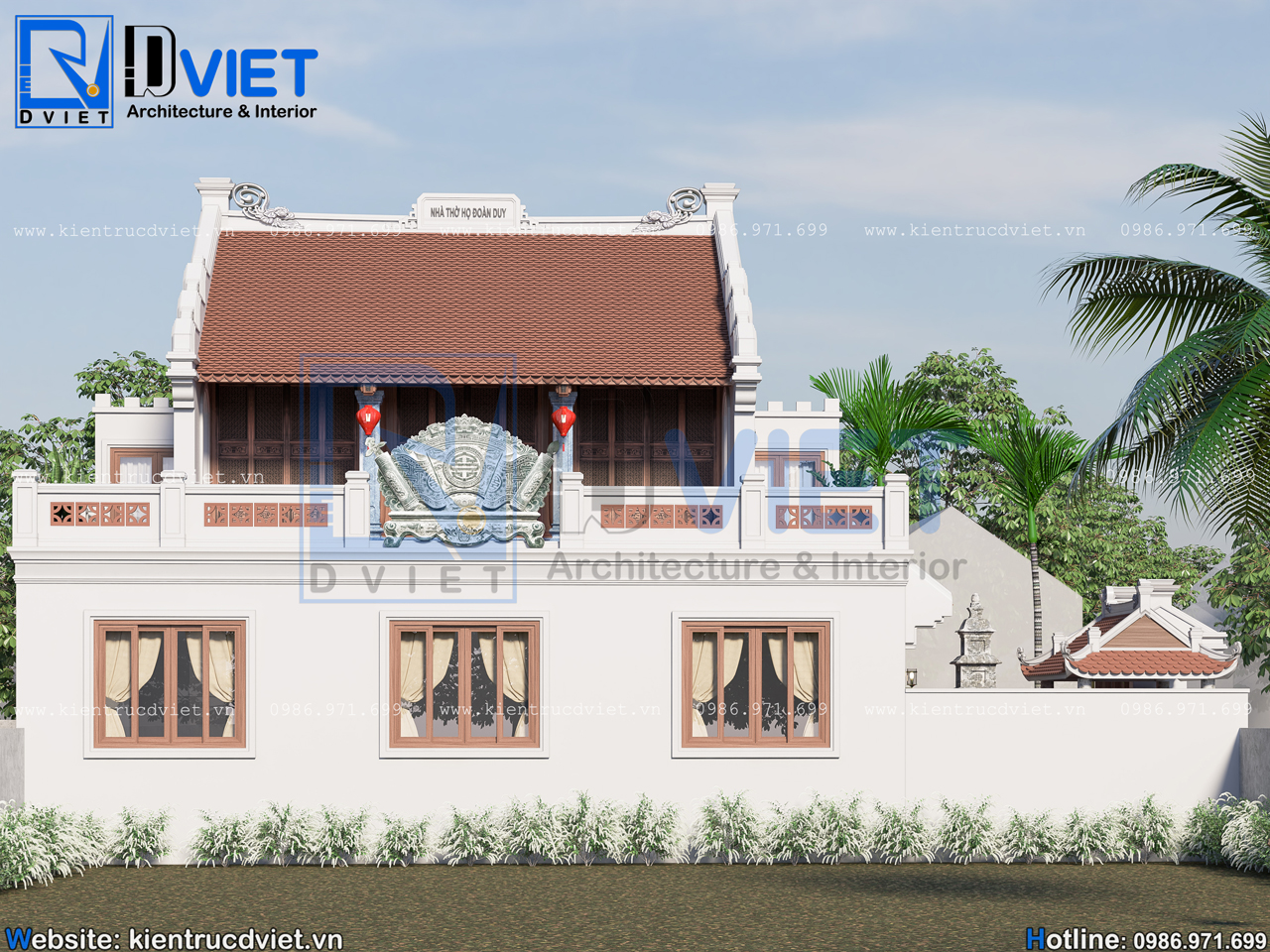 Thiết kế nhà thờ họ (từ đường) 2 tầng 3 gian 2 mái có hậu cung 11x10m tại Gia Lộc - Hải Dương (5)