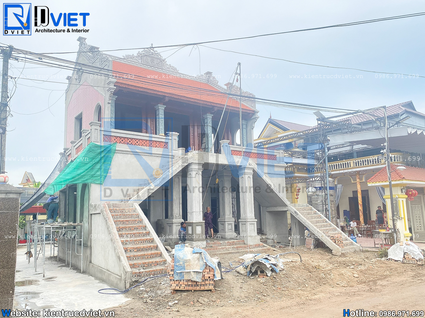 thiết kế thi công nhà thờ họ (từ đường) 2 tầng 3 gian 2 mái kết hợp ở 10,6x11m tại Vĩnh Bảo - Hải Phòng (7)