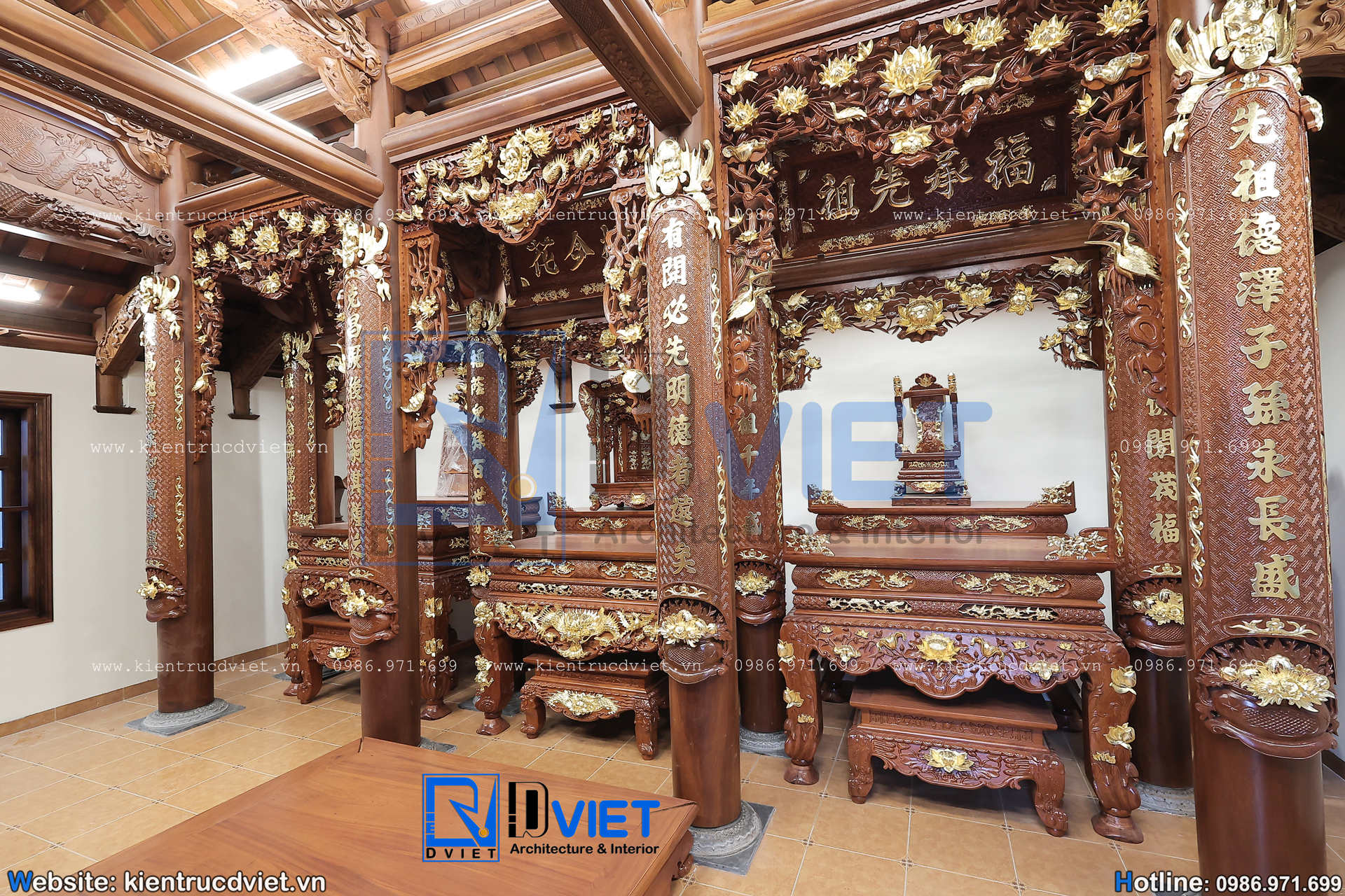 thi công nhà thờ họ (từ đường) 2 tầng 3 gian 4 mái 9x8m gỗ Lim Nam Phi tại Hà Nội (16)