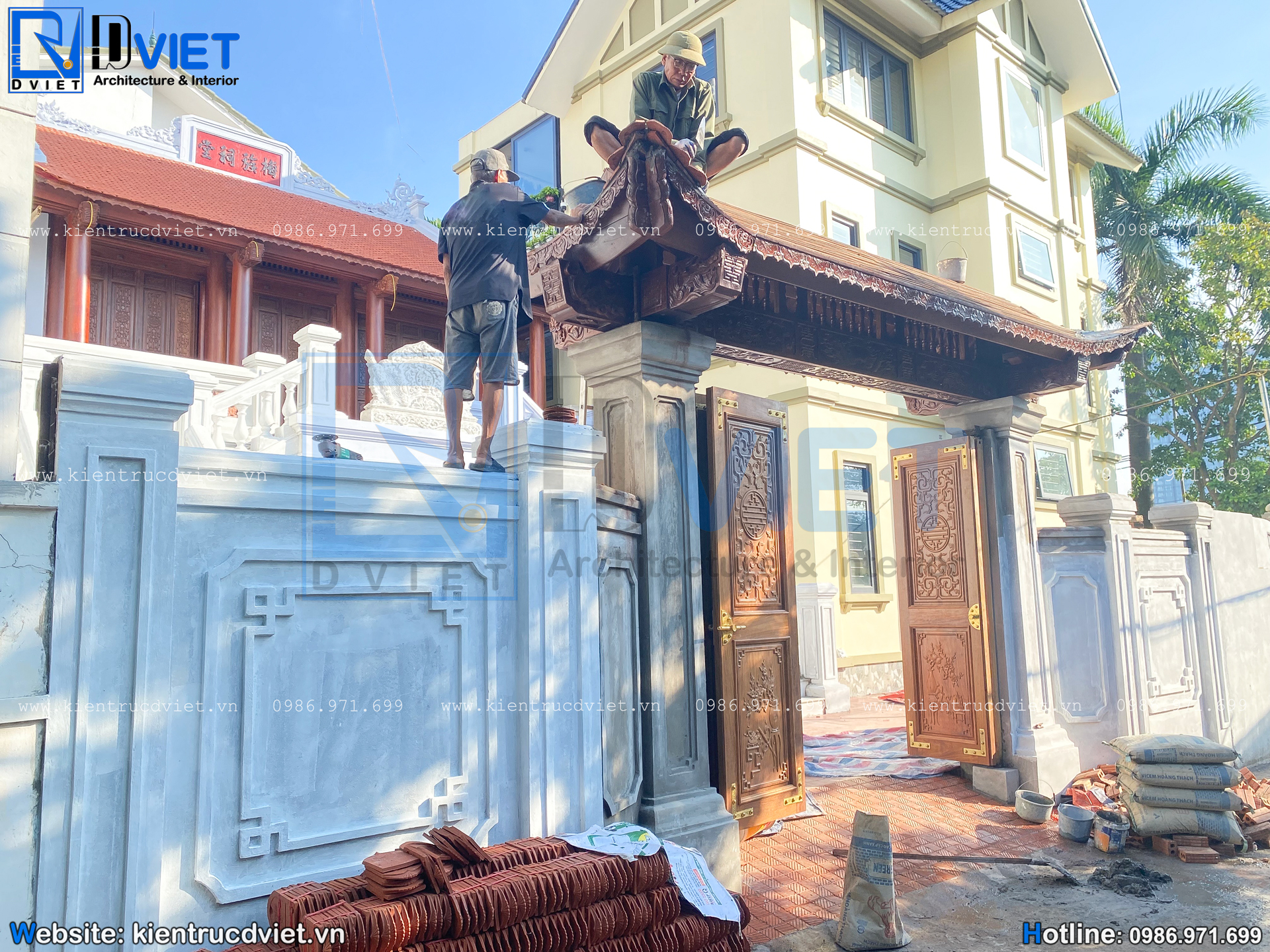 thi công nhà thờ họ (từ đường) 2 tầng 3 gian 4 mái 9x8m gỗ Lim Nam Phi tại Hà Nội (9)