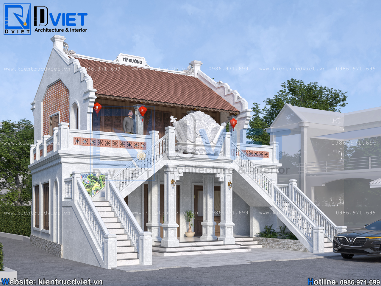 thiết kế nhà thờ họ (từ đường) 2 tầng 3 gian 2 mái kết hợp ở 10,6x11m tại Vĩnh Bảo - Hải Phòng (5)