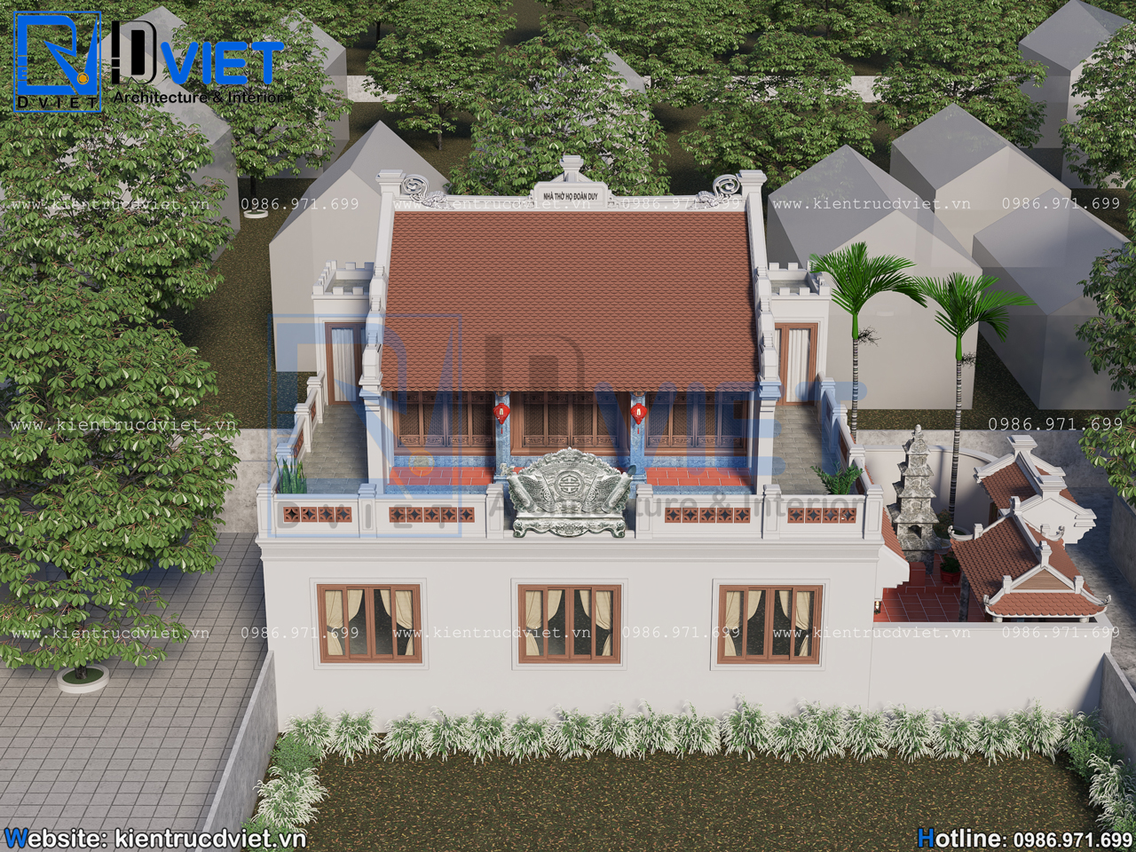 Thiết kế nhà thờ họ (từ đường) 2 tầng 3 gian 2 mái có hậu cung 11x10m tại Gia Lộc - Hải Dương (4)