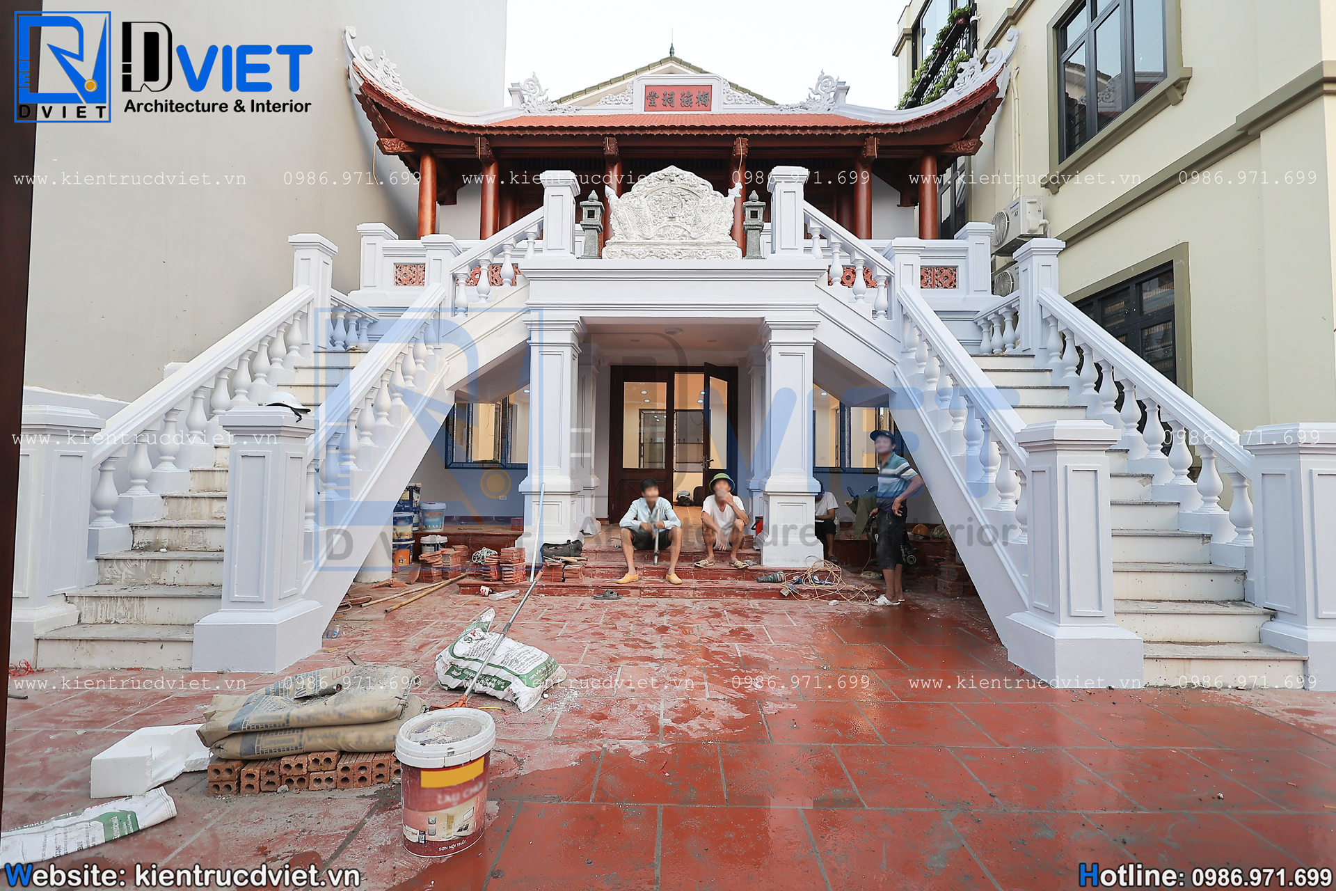 thi công nhà thờ họ (từ đường) 2 tầng 3 gian 4 mái 9x8m gỗ Lim Nam Phi tại Hà Nội (10)