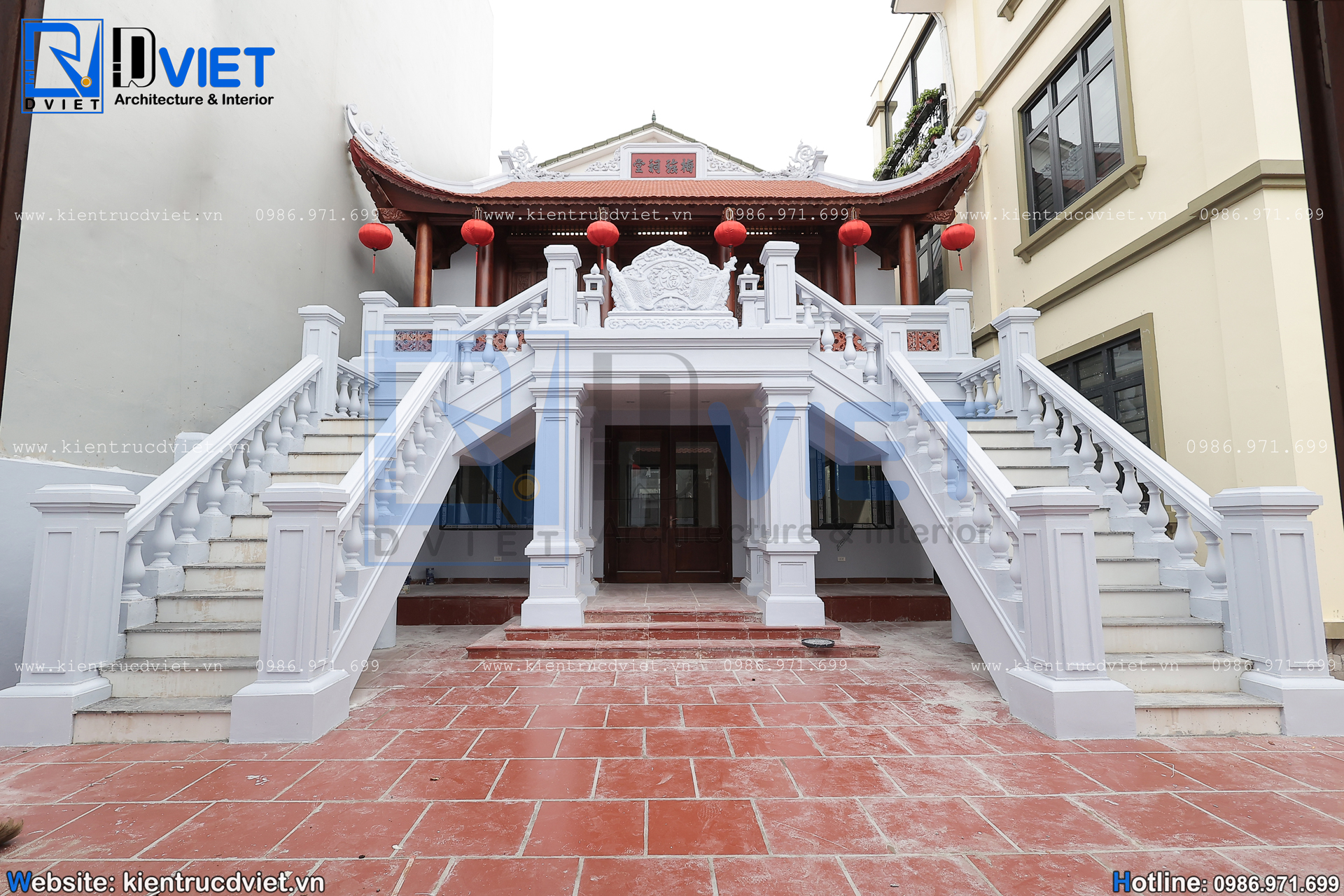 Thi công trọn gói nhà thờ họ (từ đường) 2 tầng 3 gian 4 mái 8x9m tại Hà Nội