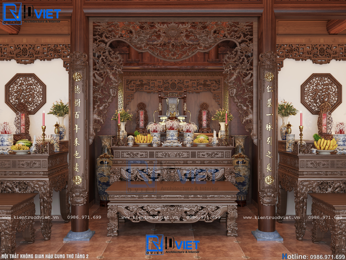 thiết kế nội thất nhà thờ họ (từ đường) 2 tầng 3 gian 4 mái 8,1x13,7m tại Nghi Xuân - Hà Tĩnh (8)