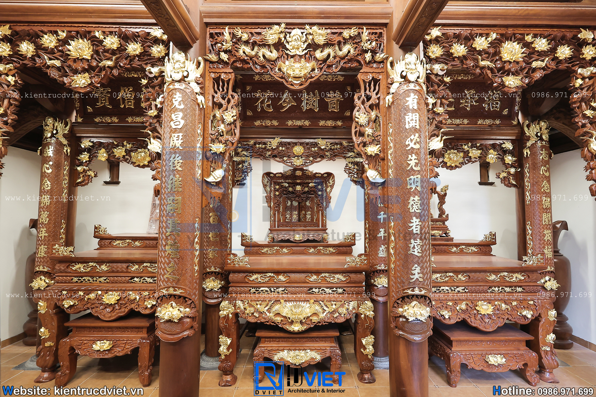 thi công nhà thờ họ (từ đường) 2 tầng 3 gian 4 mái 9x8m gỗ Lim Nam Phi tại Hà Nội (15)