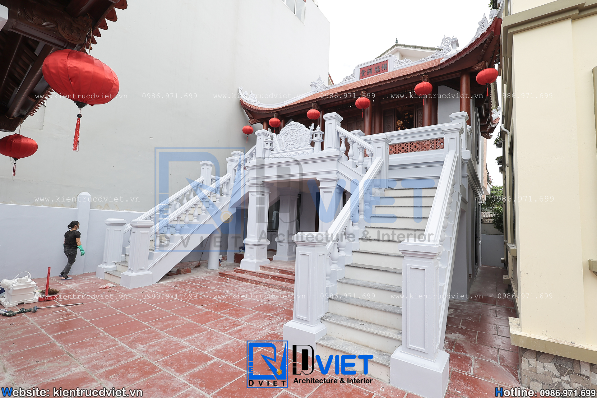 thi công nhà thờ họ (từ đường) 2 tầng 3 gian 4 mái 9x8m gỗ Lim Nam Phi tại Hà Nội (17)