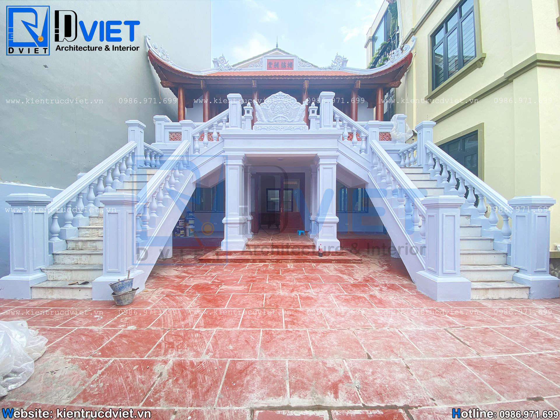 thi công nhà thờ họ (từ đường) 2 tầng 3 gian 4 mái 9x8m gỗ Lim Nam Phi tại Hà Nội (8)