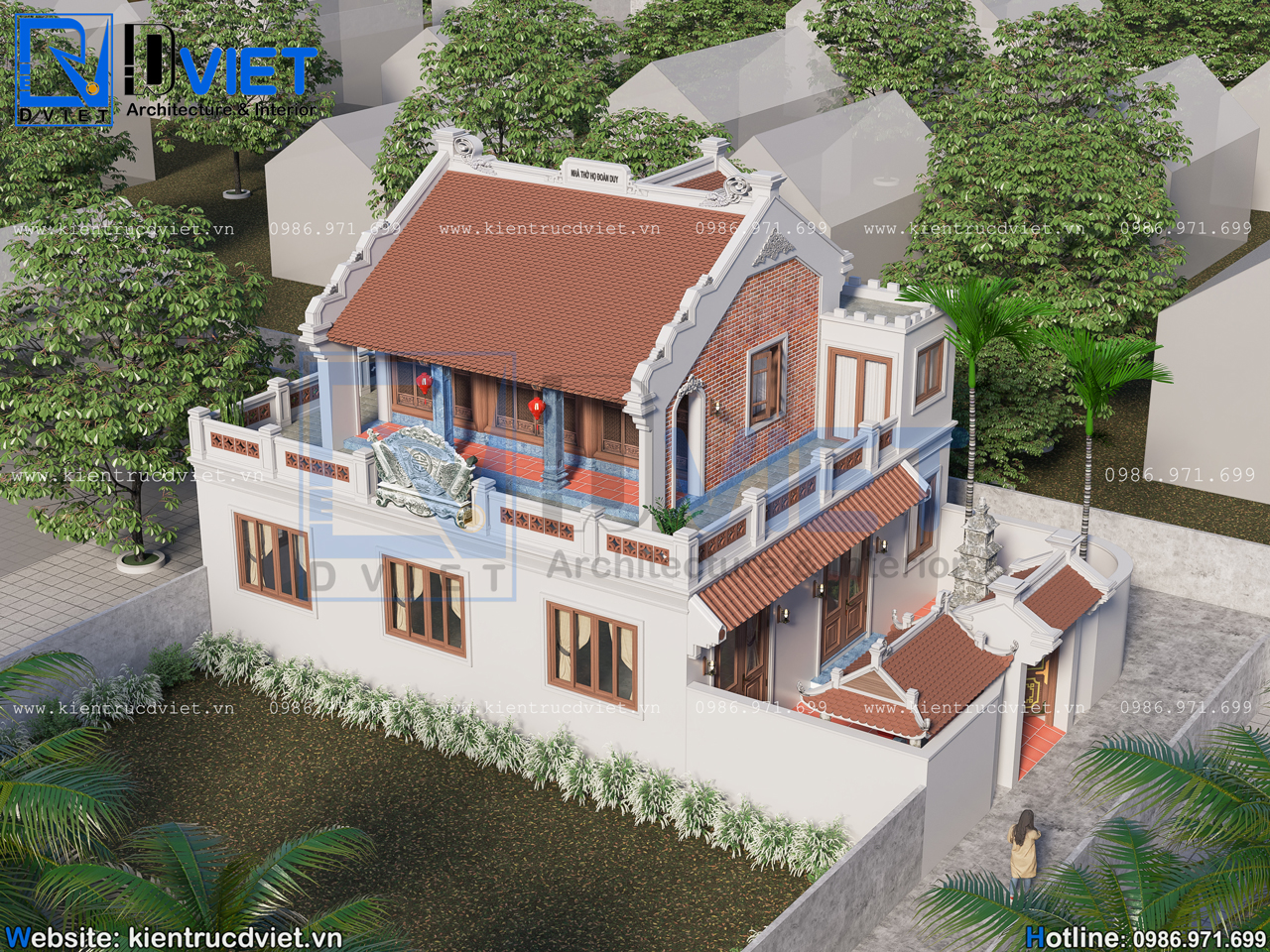 Thiết kế nhà thờ họ (từ đường) 2 tầng 3 gian 2 mái có hậu cung 11x10m tại Gia Lộc - Hải Dương (1)