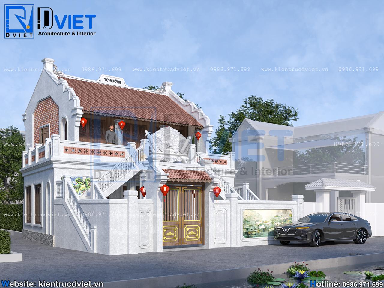 thiết kế nhà thờ họ (từ đường) 2 tầng 3 gian 2 mái kết hợp ở 10,6x11m tại Vĩnh Bảo - Hải Phòng (2)