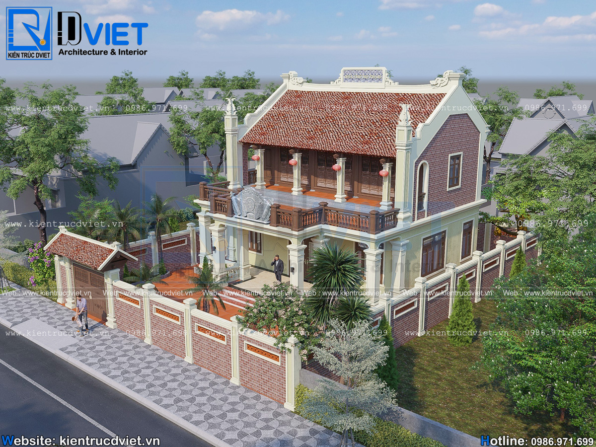 thiết kế nhà thờ họ (từ đường) 2 tầng 3 gian 2 mái kết hợp ở tại Phú Thọ (1)